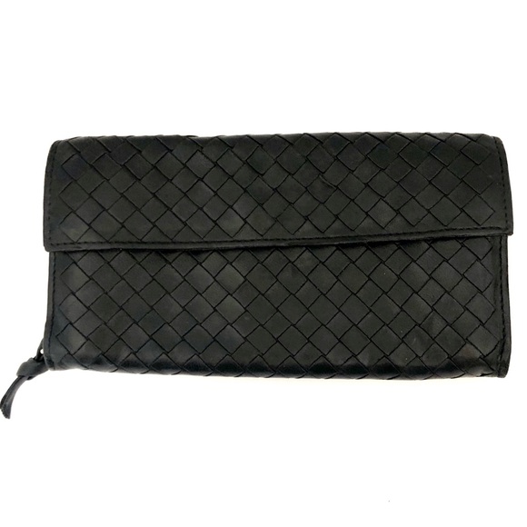 Bottega Veneta Handbags - Bottega Veneta Continental Black Leather Wallet